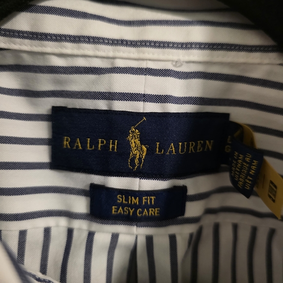 Sold - Ralph Lauren Navy and White Striped Shirt Slim Fit Duplicate Listin - Picture 3 of 11